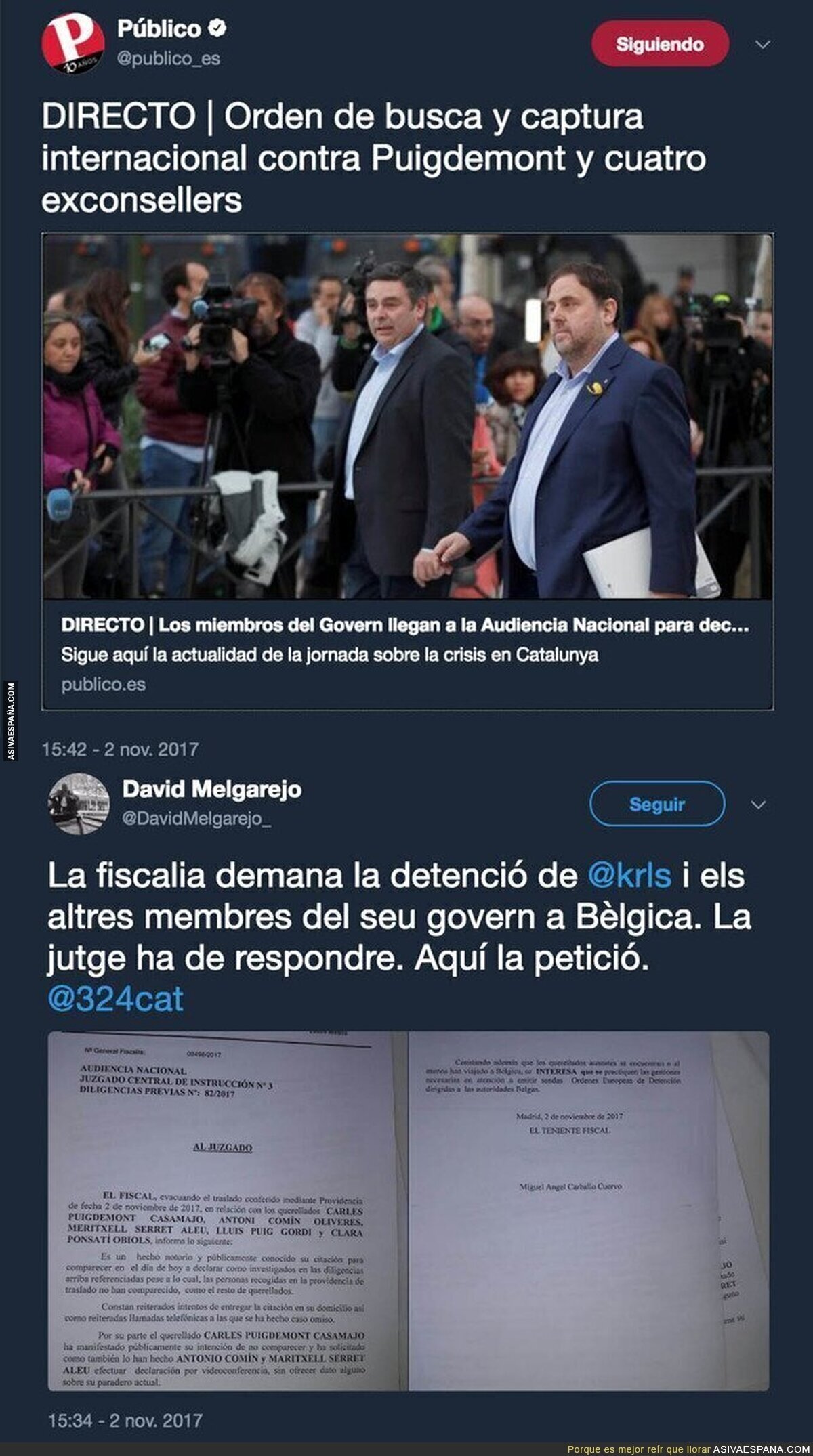 ÚLTIMA HORA: Piden la detención de Carles Puigdemont y los otros exconsellers que están en Bruselas