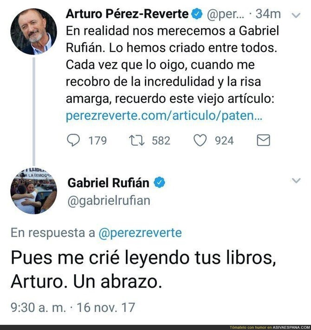 Arturo Pérez-Reverte ataca a Gabriel Rufián y éste se la devuelve de forma genial