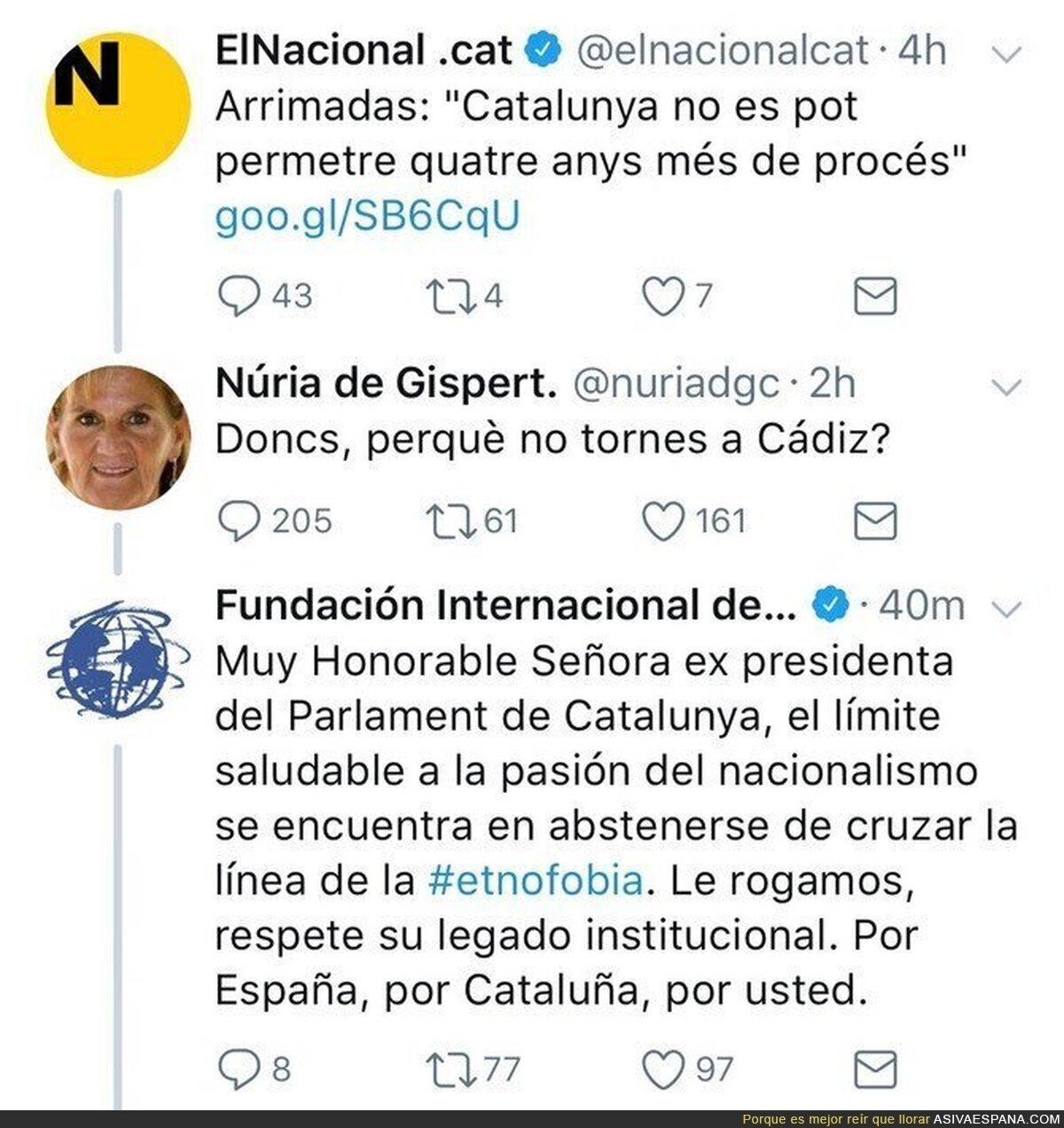 Los Derechos Humanos le da una gran respuesta a Núria de Gispert tras mandar a Arrimadas a Cádiz