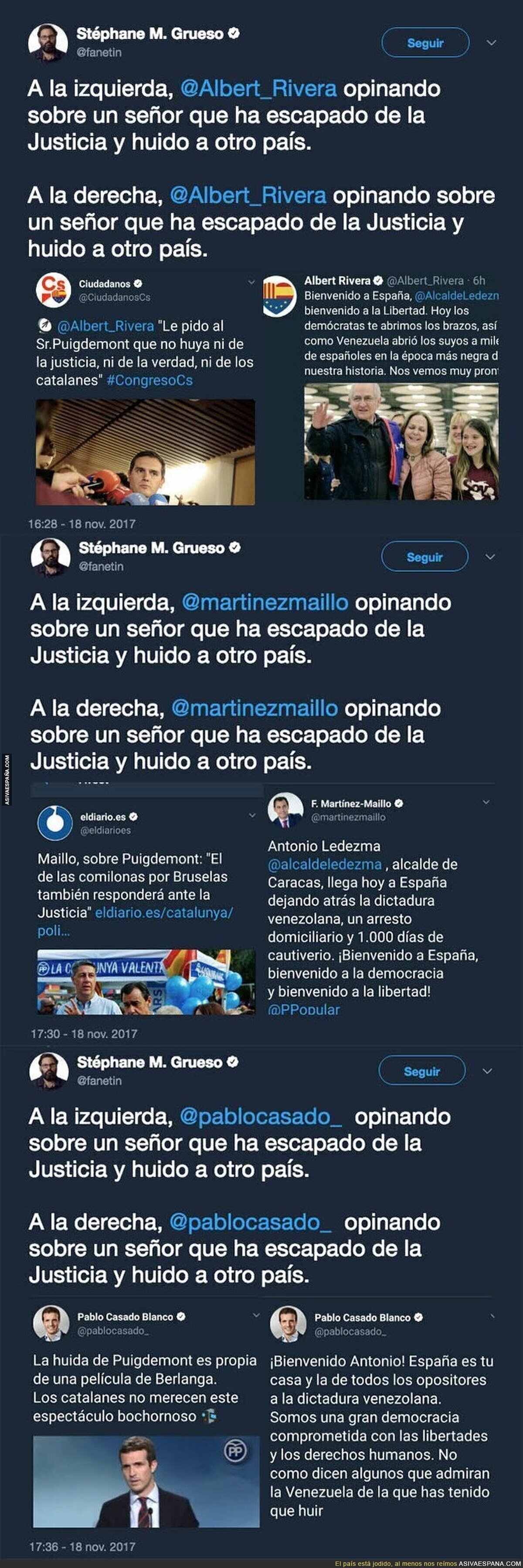 Los diferentes mensajes de políticos ante la huída de Puigdemont de Catalunya y Antonio Ledezma de Venezuela