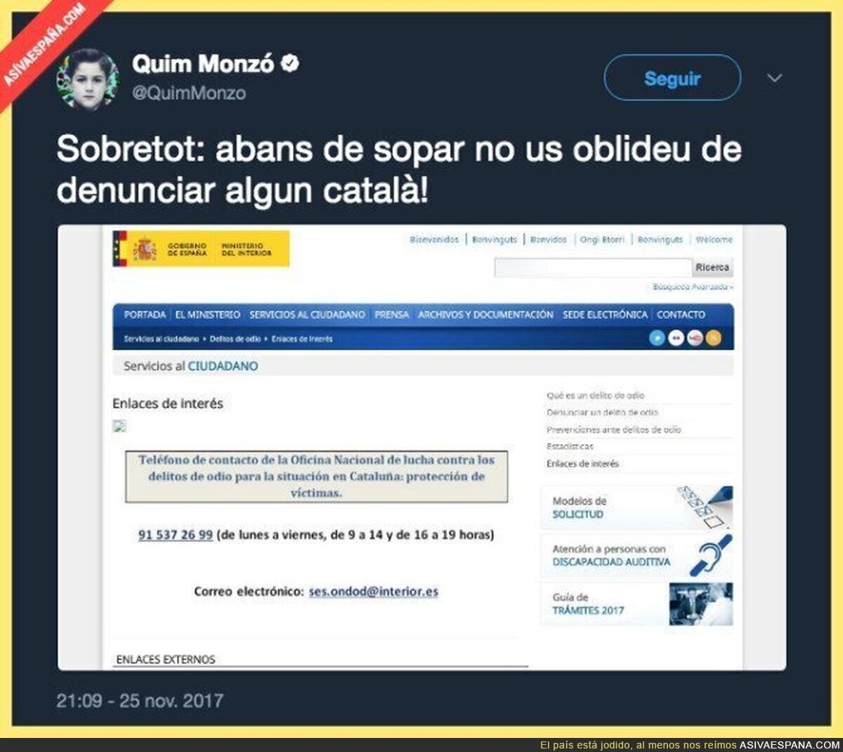 La vergonzosa web que ha abierto el Ministerio del Interior nombrando solo a Cataluña