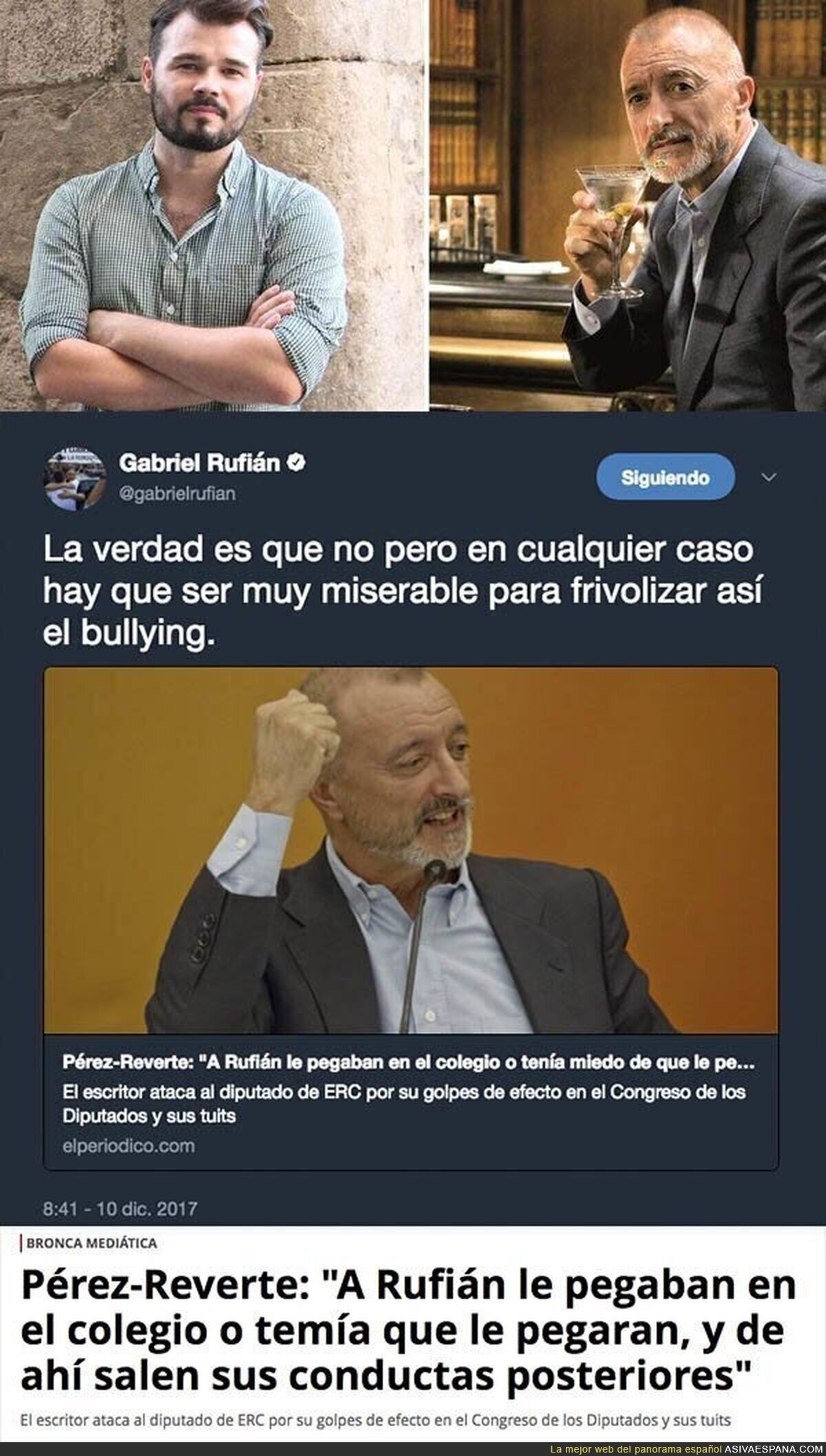 La patética forma de Arturo Pérez-Reverte para atacar a Gabriel Rufián usando el bullying
