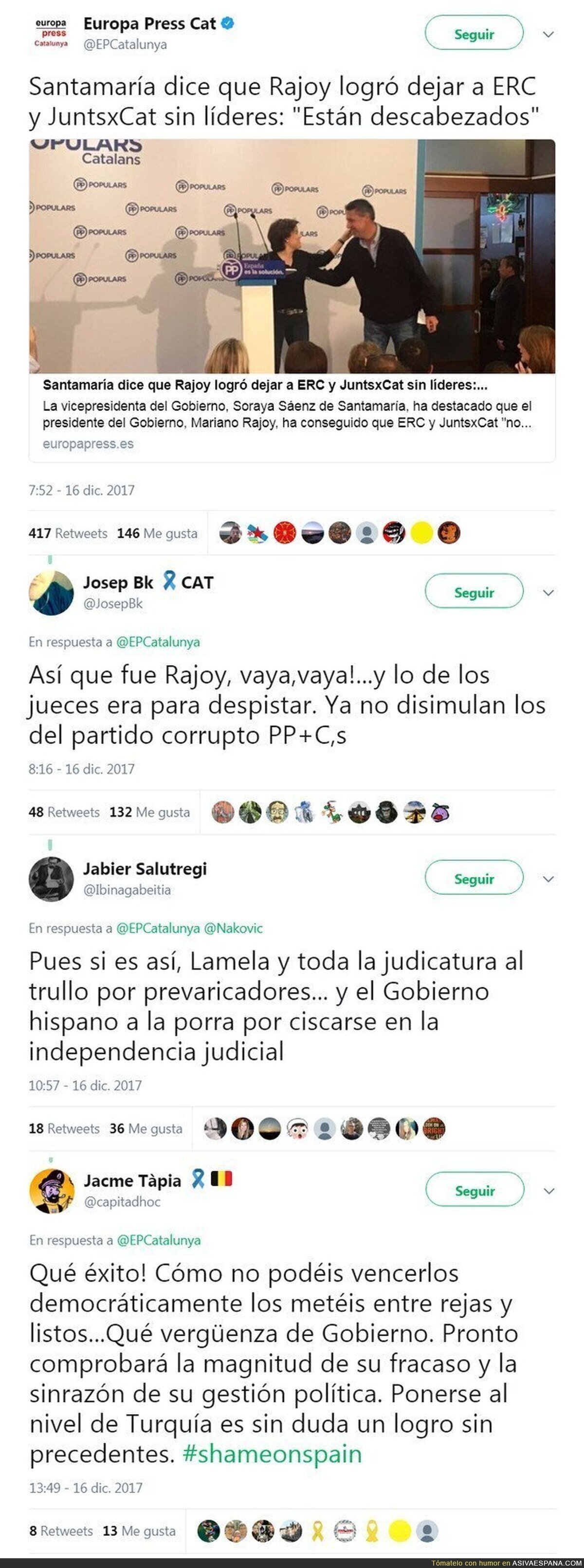 Santamaría deja claro que fue el PP y Rajoy quienes se encargaron de dejar sin líderes a Erc y JuntxCat