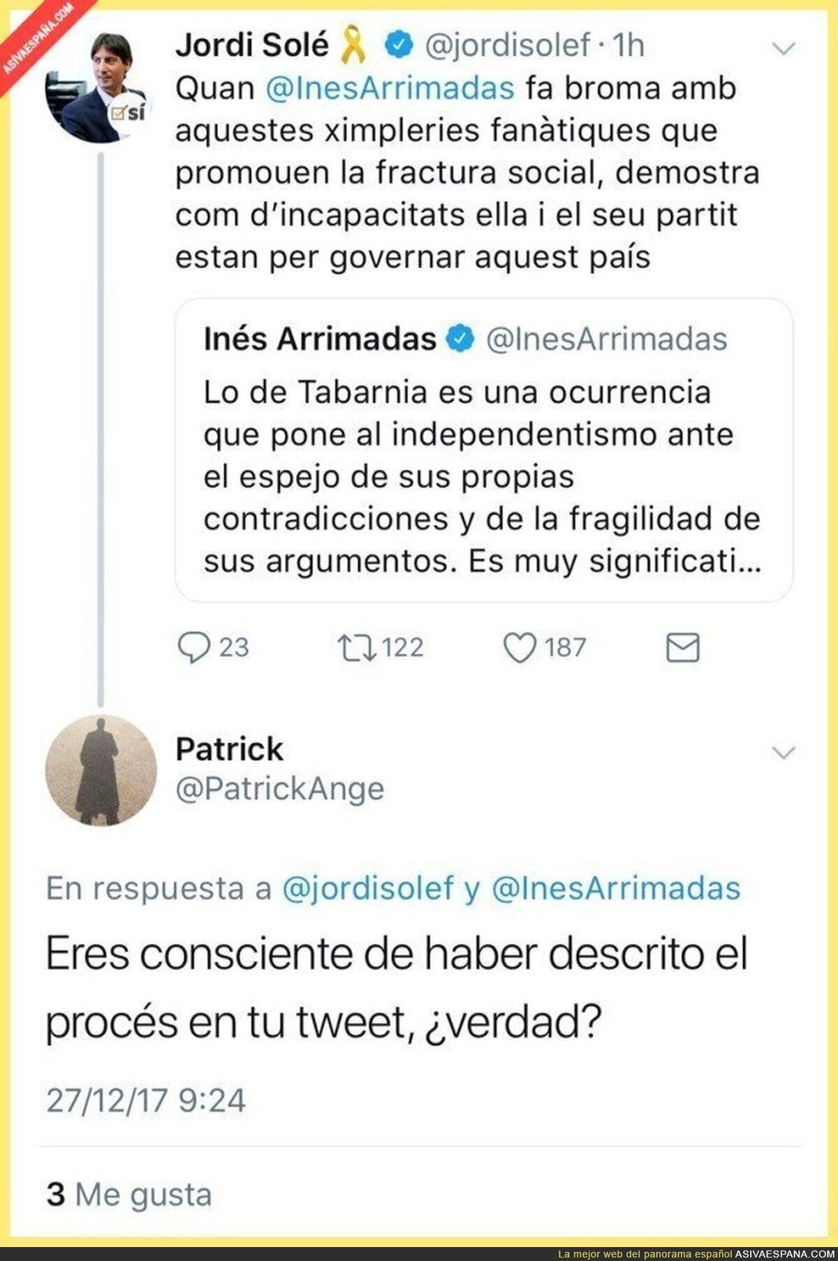 Critica a Inés Arrimadas por el tema de Tabarnia y no se da cuenta de algo importante