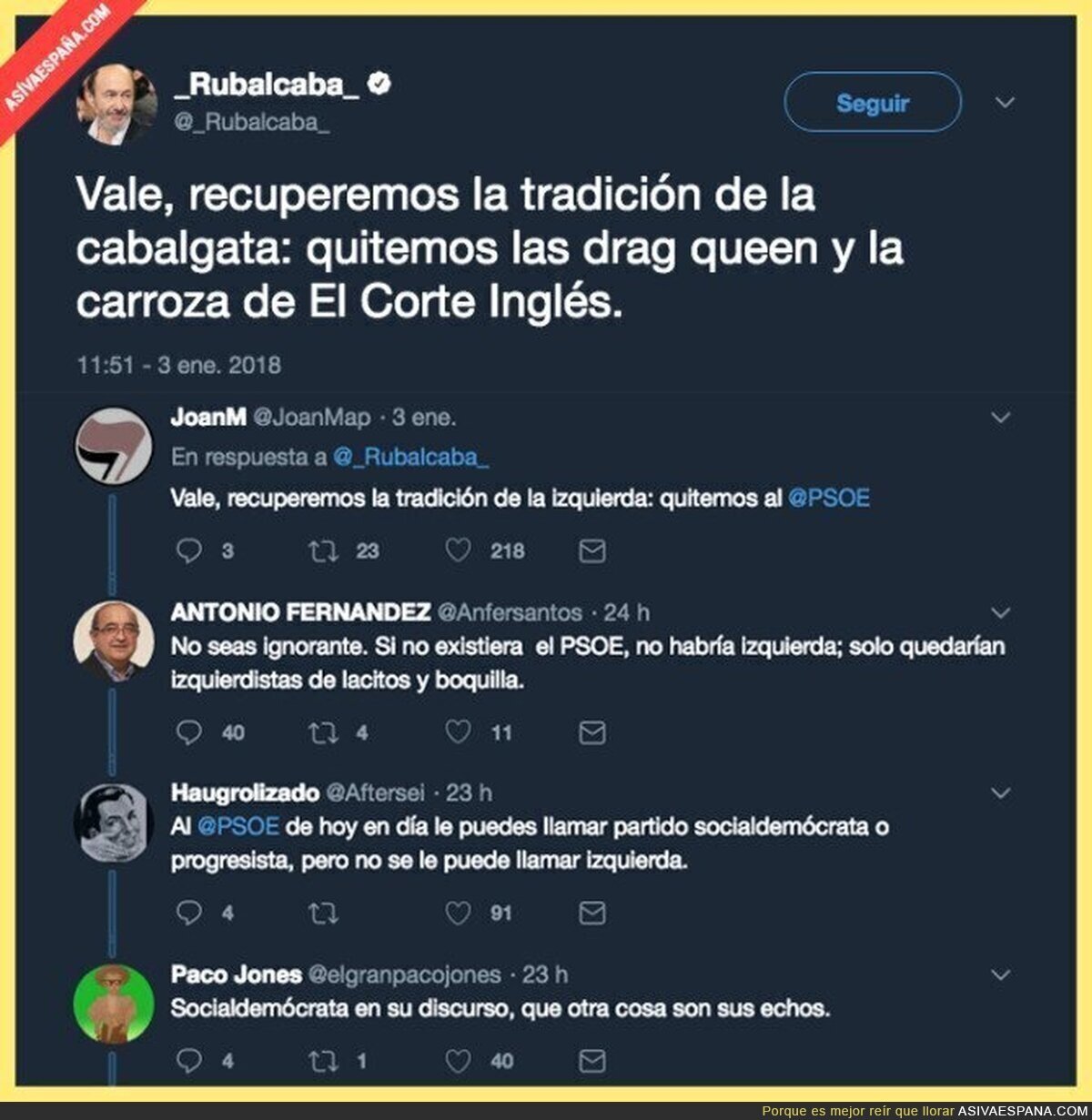 La solución a las cabalgatas de Madrid según Rubalcaba