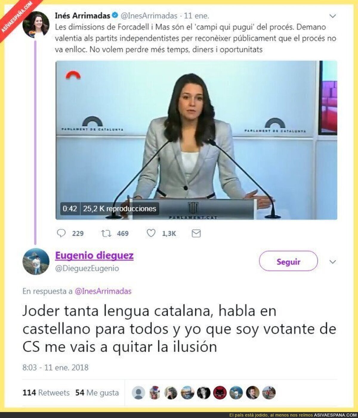 Inés Arrimadas lanza un tuit en catalán y...