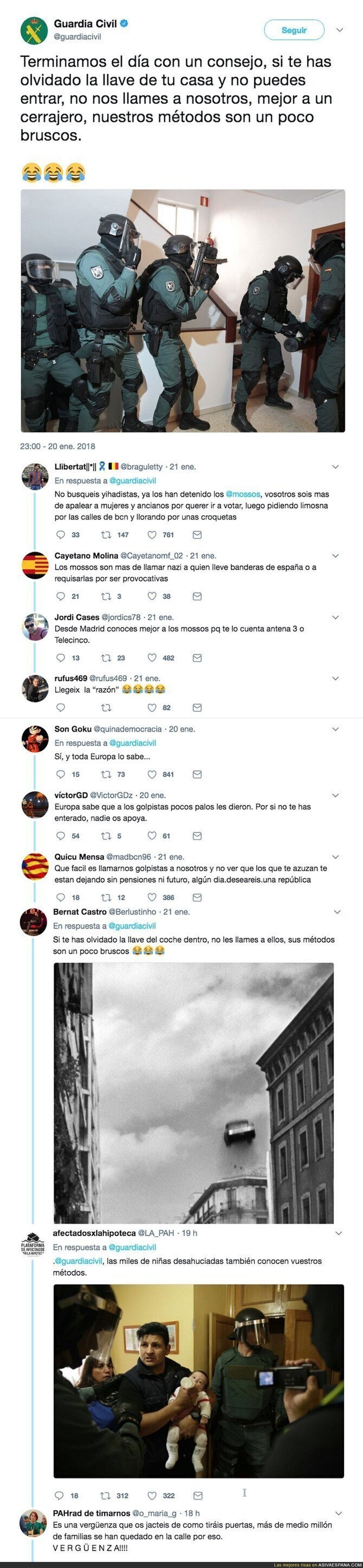 La Guardia Civil envía un consejo por Twitter y los independentistas catalanes no tienen piedad en sus respuestas