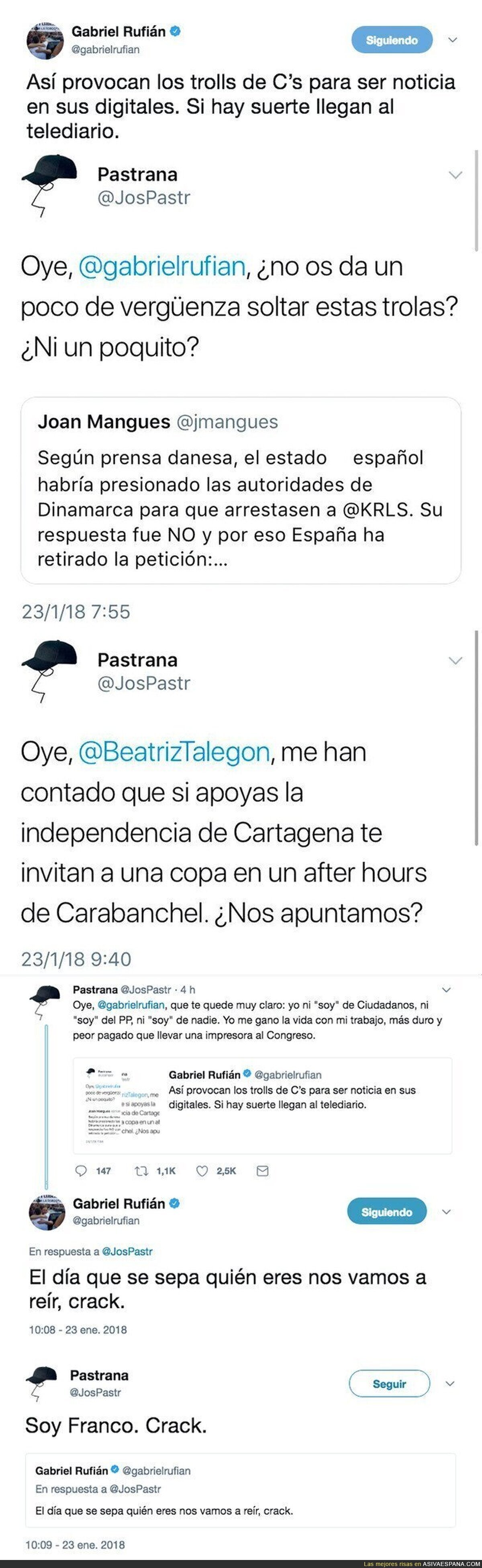 Gabriel Rufián se enzarza con un tuitero y recibe un ZASCA con su misma moneda