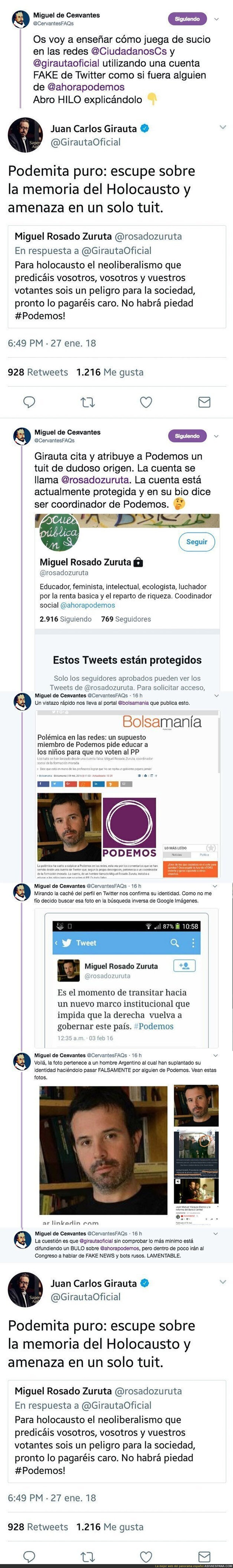 Pillan a Juan Carlos Girauta difundiendo mentiras sobre una persona falsa de Podemos