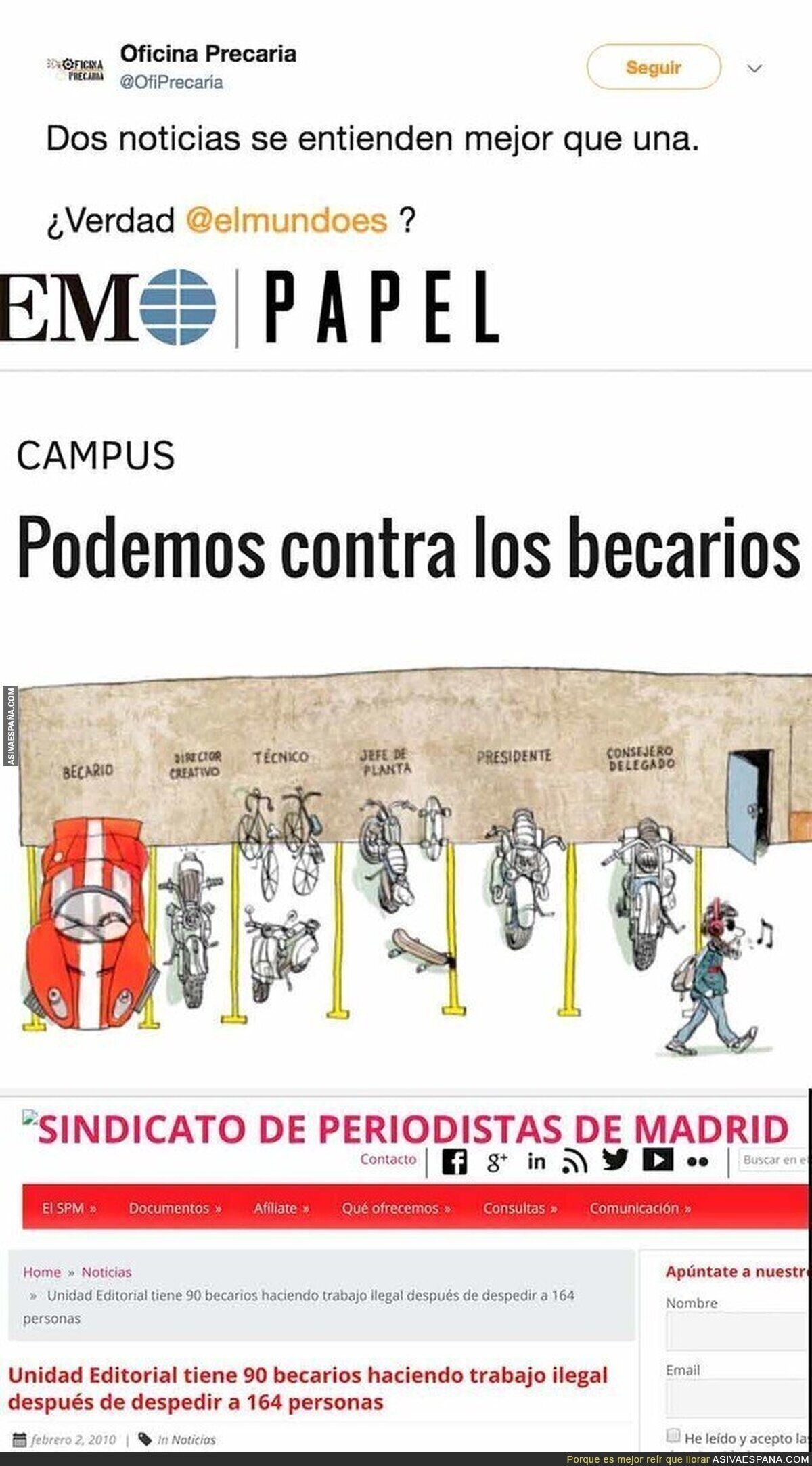 'El Mundo' saca esta noticia de Podemos contra los becarios y contraatacan con una demoledora noticia