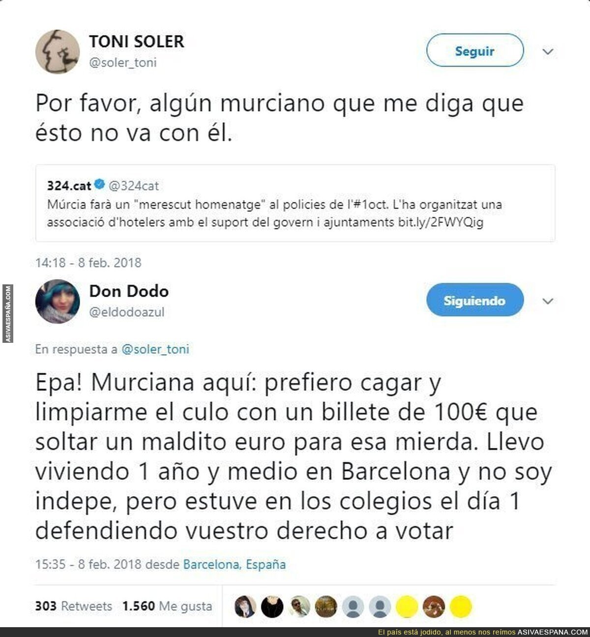 Murcia hace un homenaje a los policías del 1O y una chicia murciana da una lección de democracia a todos sus vecinos