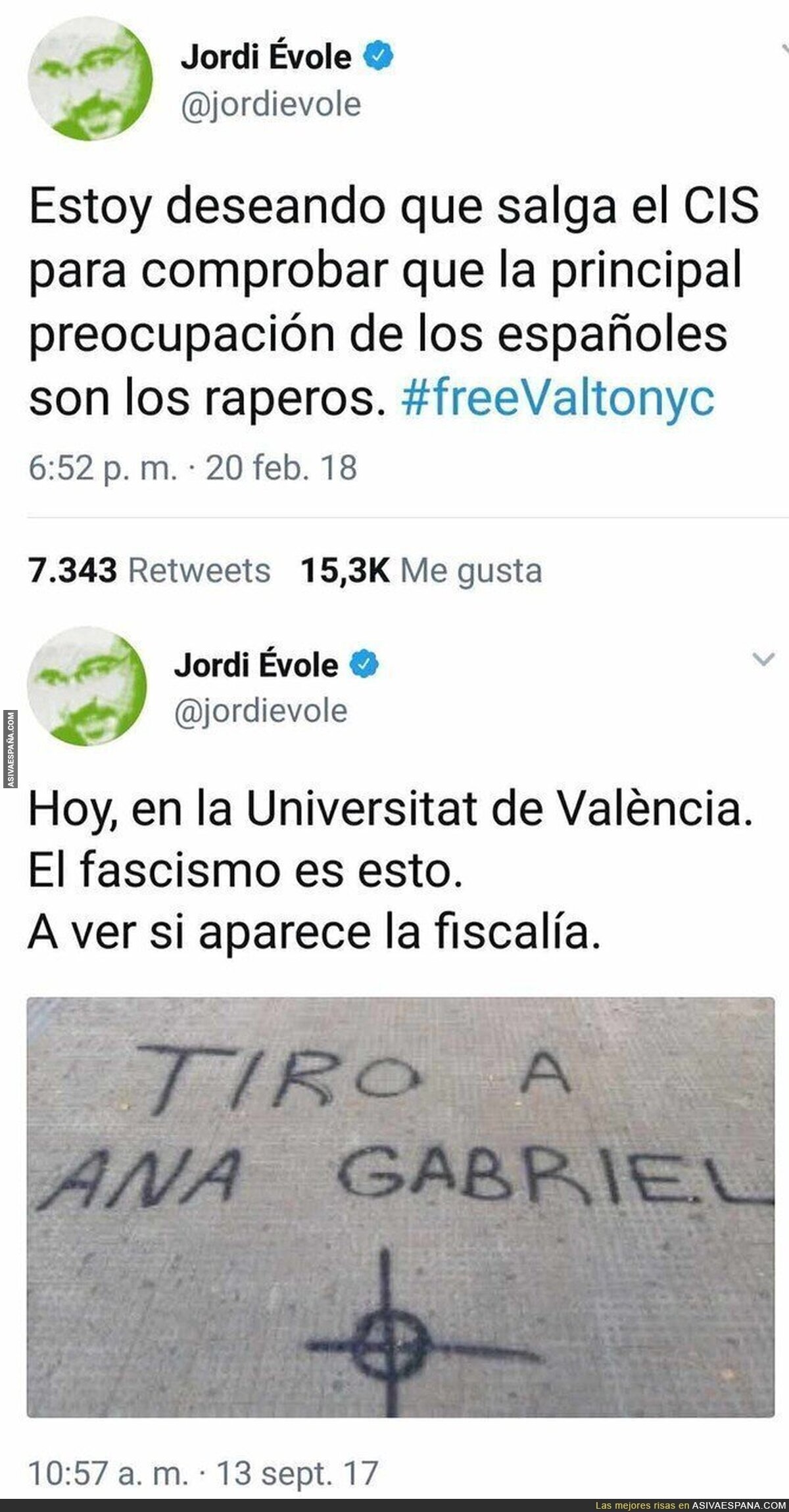 Jordi Évole se auto retrata en dos tuits suyos en pocos meses de diferencia