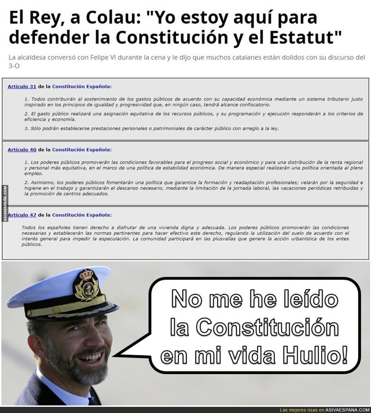 Le dice el Rey a la Alcaldesa de Barcelona: ¡Ada! ¡Lo de la Constitución!