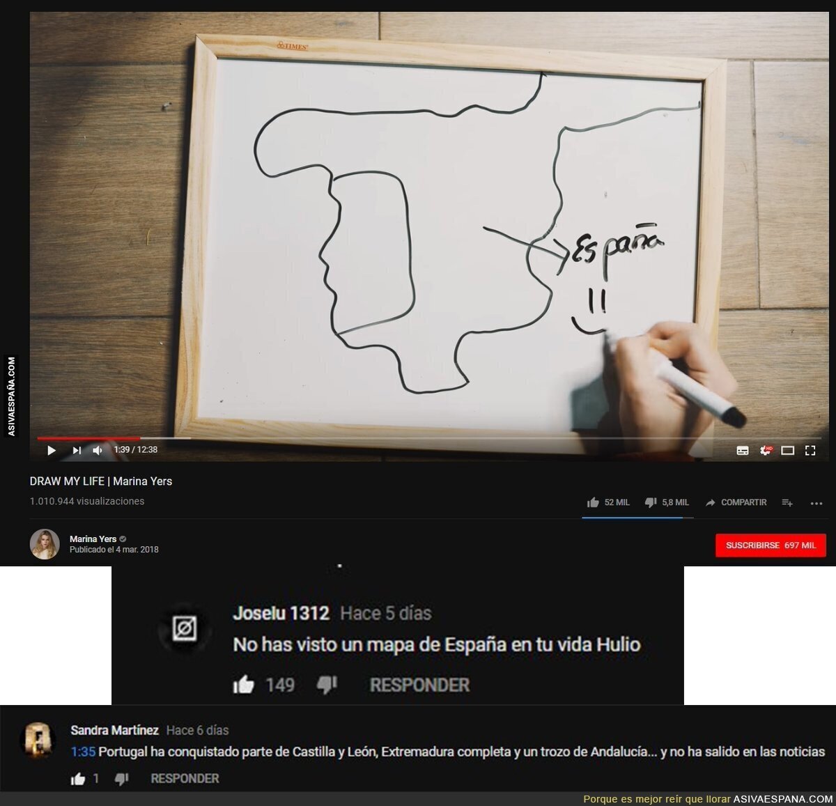 Dibuja el mapa de España en un vídeo de YouTube y no tardan los comentarios para cachondearse