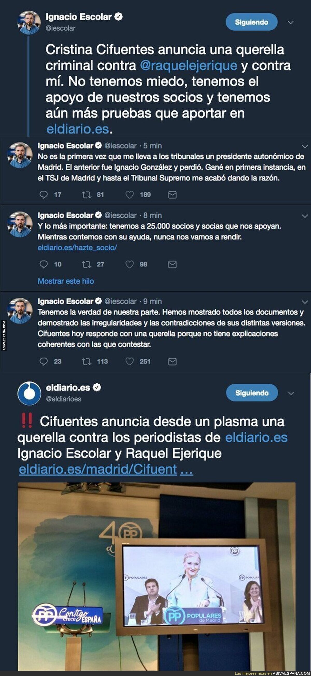 Cristina Cifuentes hace un Rajoy y anuncia una querella a eldiario.es
