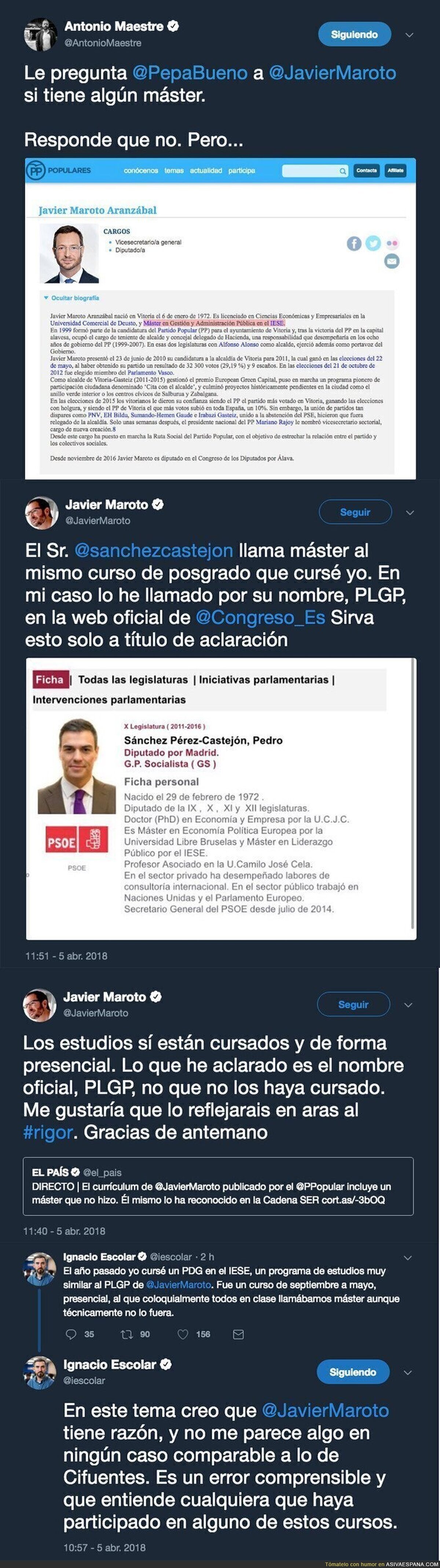 Los de la web del Partido Popular se la lían a Javier Maroto indicando que tiene un 'master'