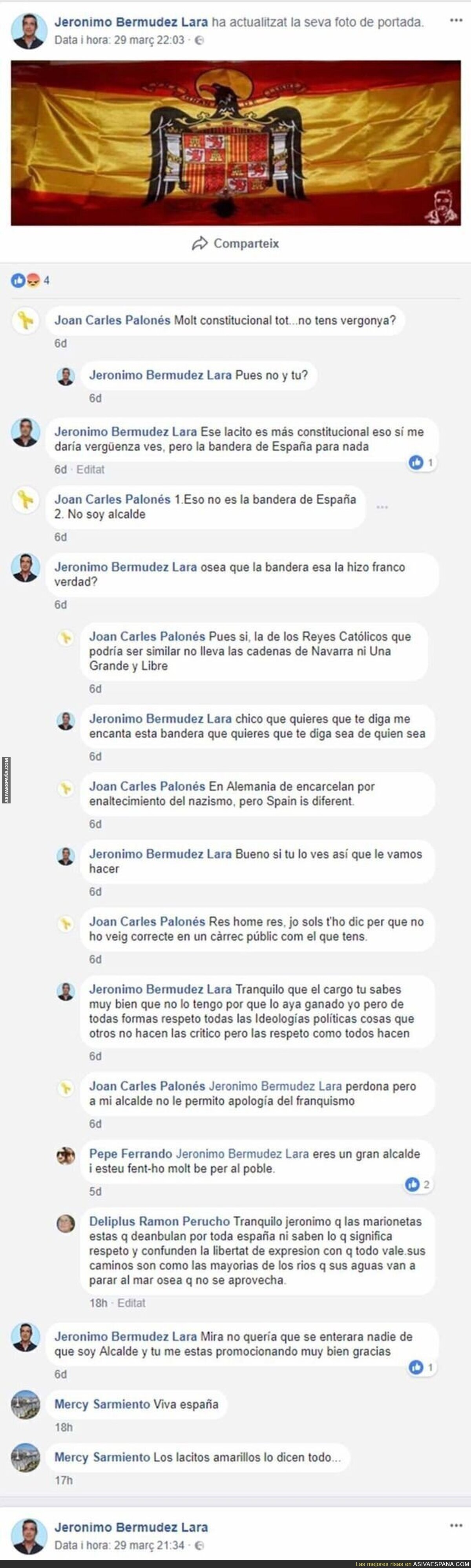 El alcalde de Tormos (Alicante) del Partido Popular con una bandera franquista en el perfil de Facebook