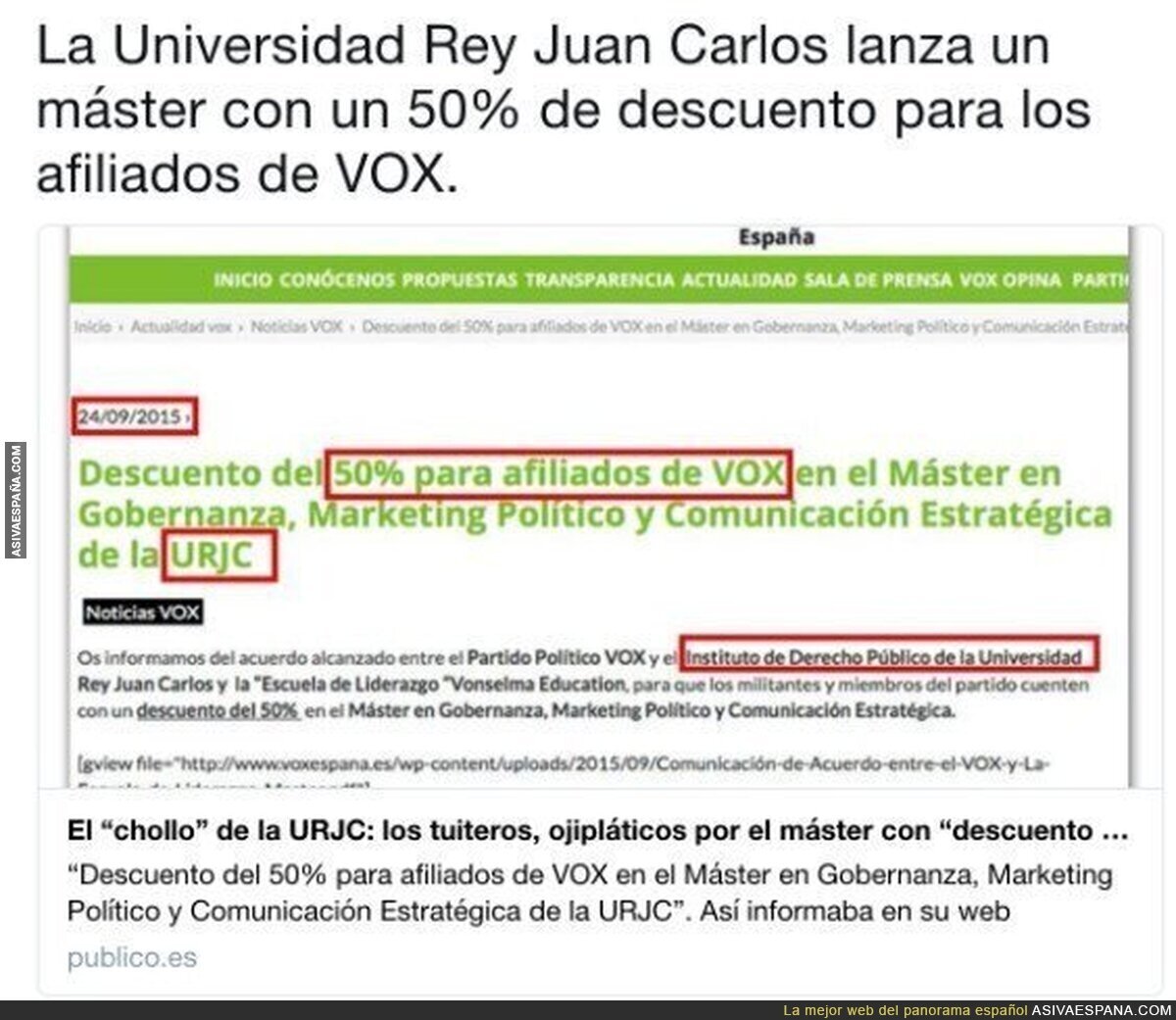 La Universidad Rey Juan Carlos y sus ofertas a VOX