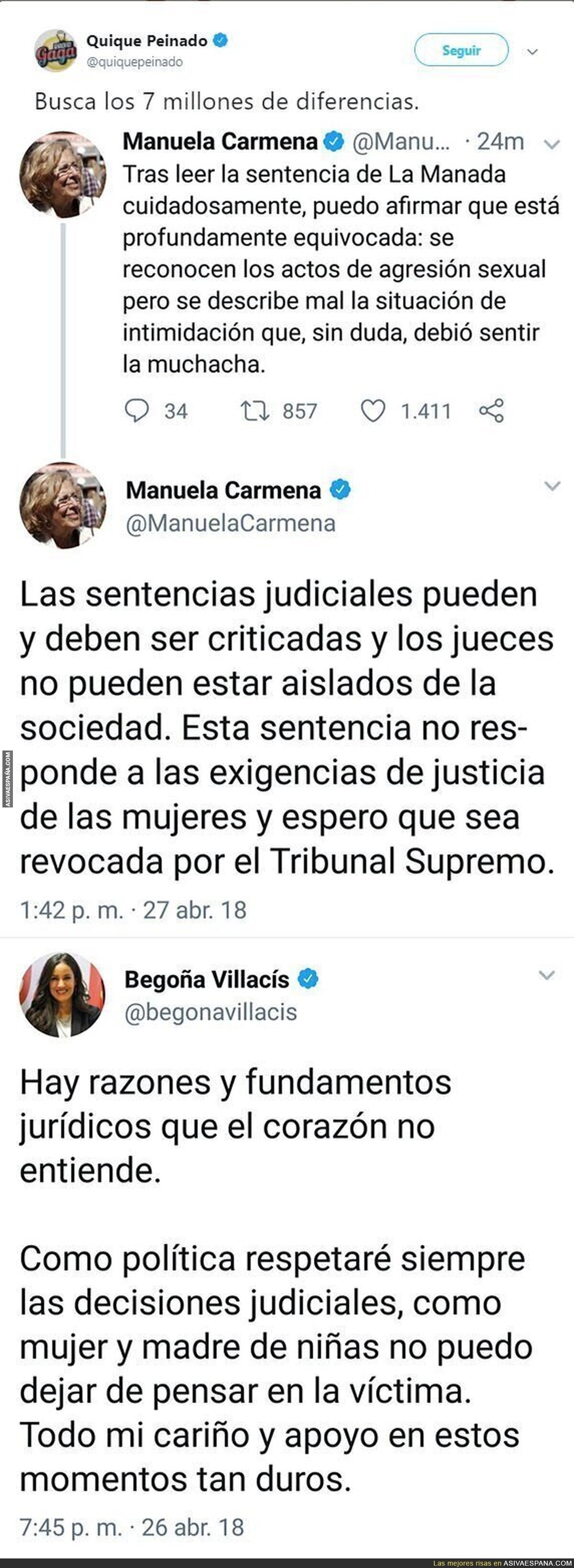 La gran diferencia de mensaje entre Manuela Carmena y Begoña Villacís tras salir la sentencia de La Manada
