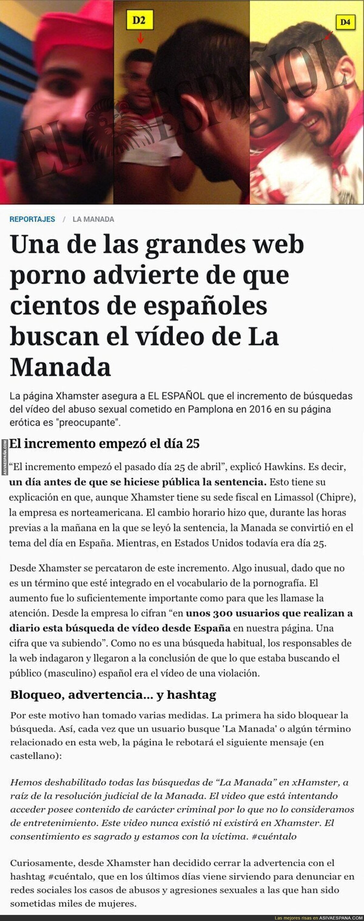 La web para adultos 'Xhamster' ha lanzado este comunicado sobre el vídeo de La Manada abusando de su víctima