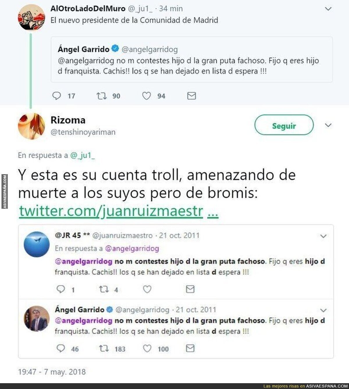 El nuevo presidente de la comunidad de Madrid y su cuenta troll desde la que se mandaba insultos para hacerse la víctima