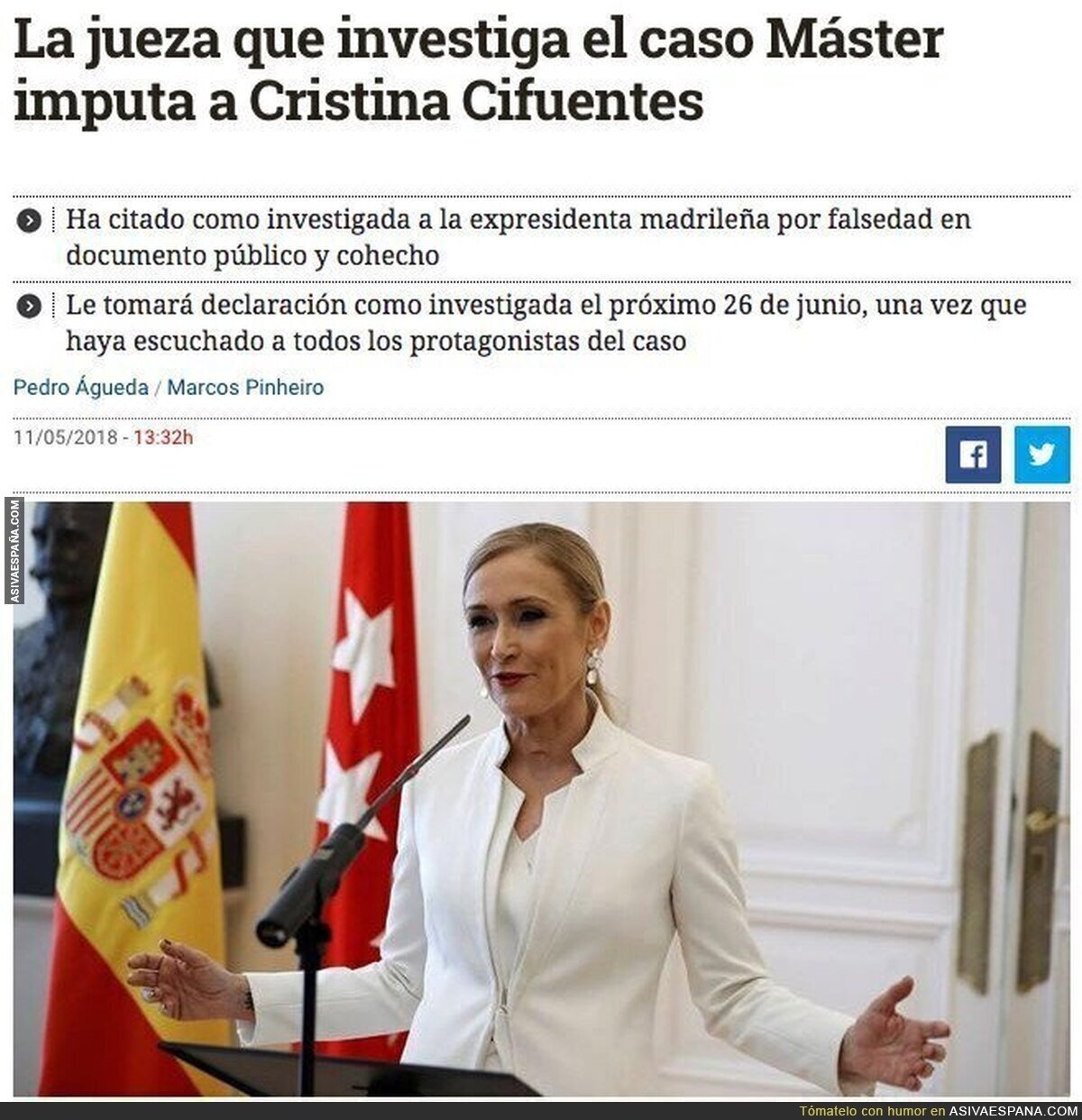 La justicia llegó para Cristina Cifuentes