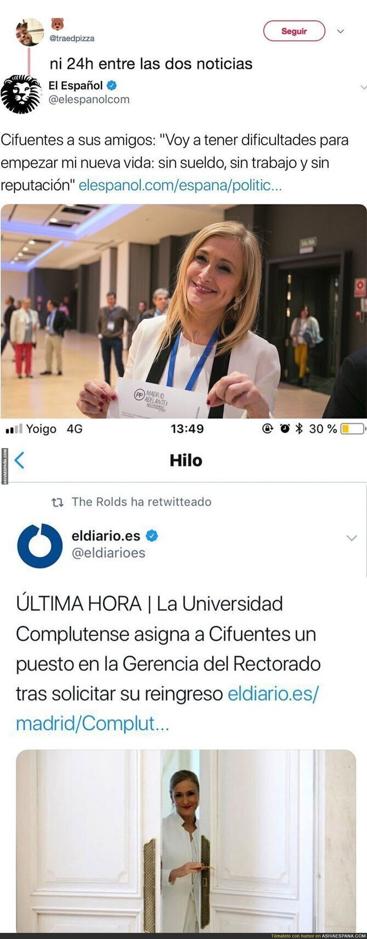 Dos noticias juntas sobre Cristina Cifuentes que deberían avergonzar a un país como España