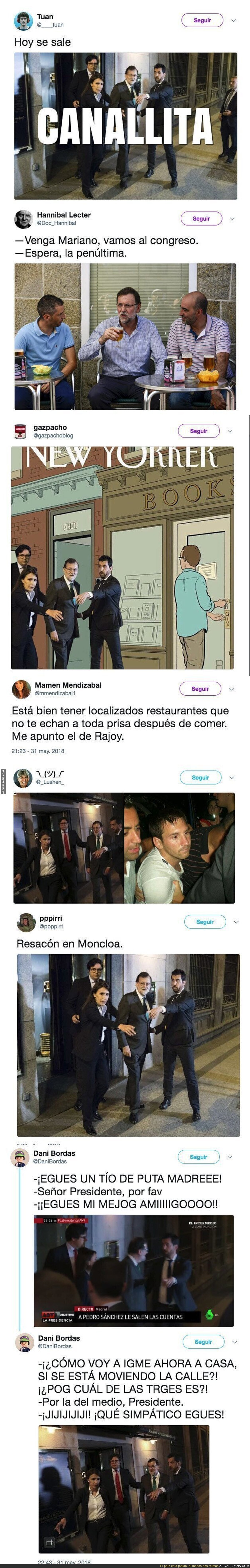 Mariano Rajoy salió todo borracho del bar donde se escondió durante el debate de la moción de censura y se lió en Twitter tras verlo