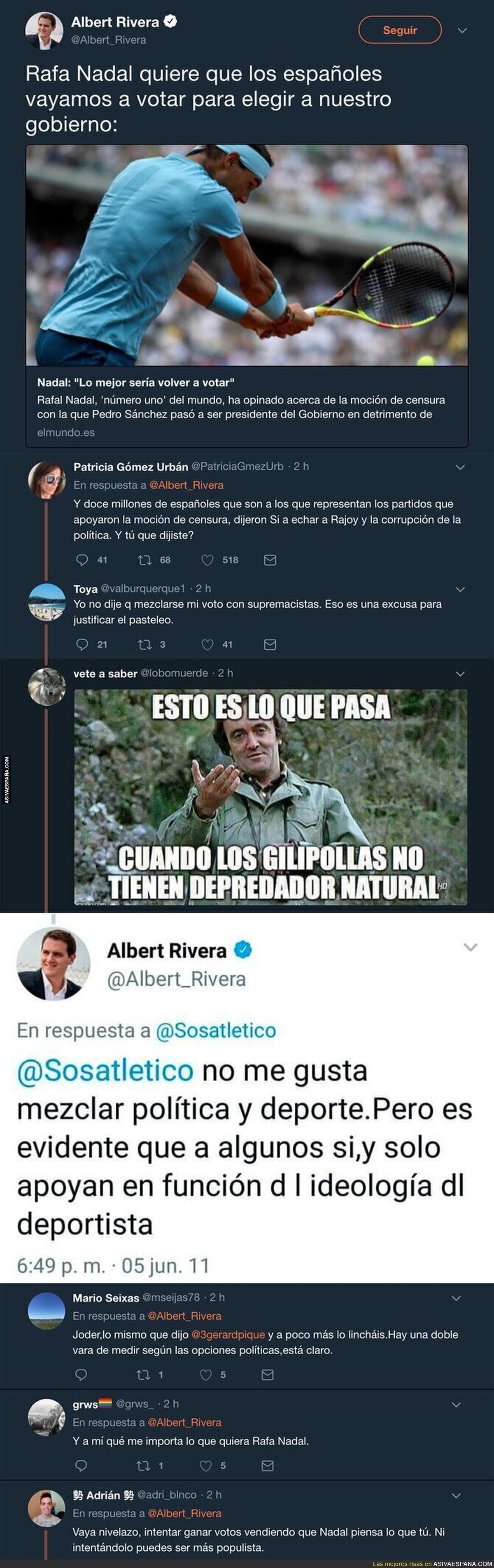 Albert Rivera usa a Rafa Nadal políticamente y queda retratado al recocrdar lo que dijo en el pasado