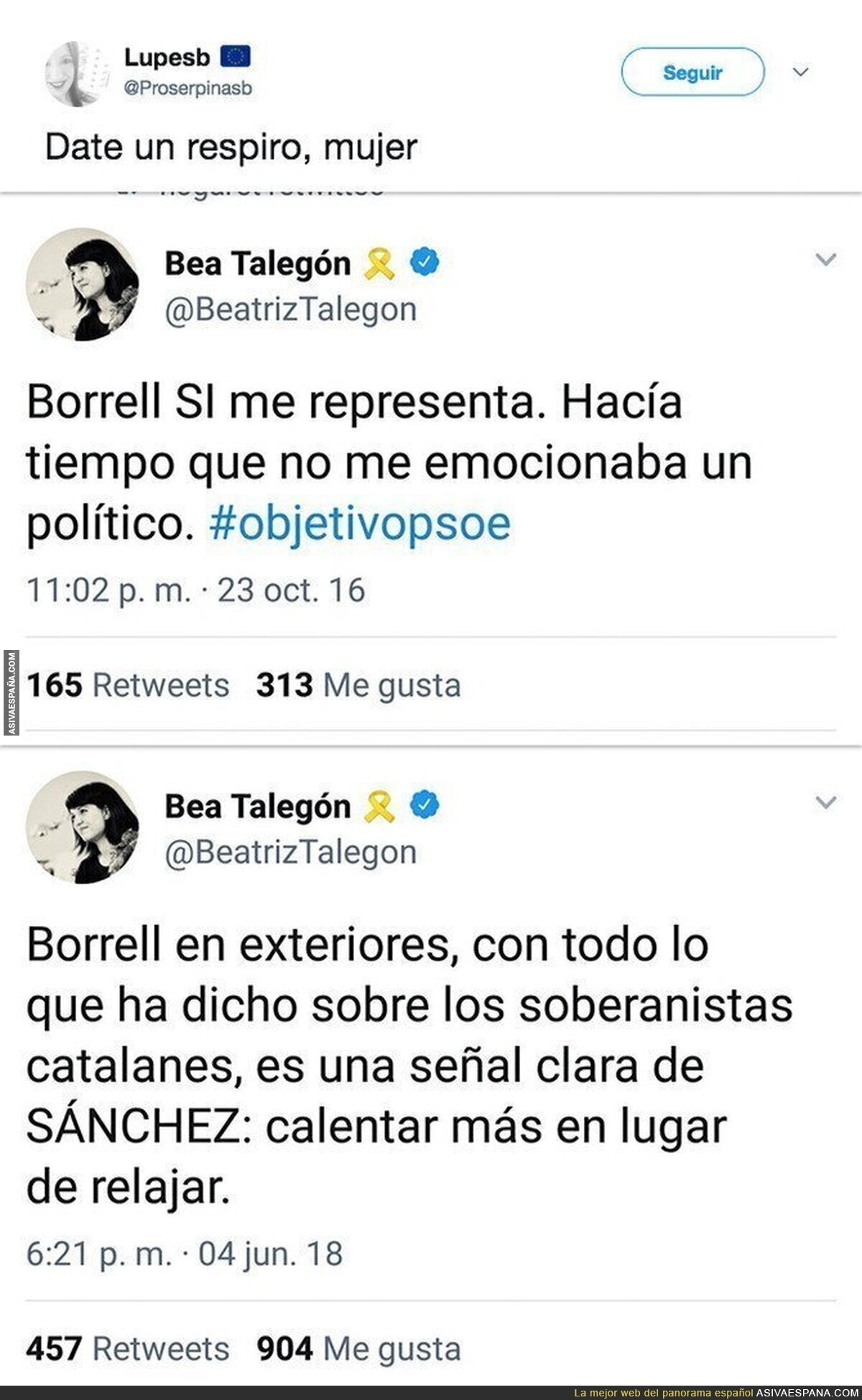El cambio de opinión de Beatriz Talegón sobre Josep Borrel de 2016 a 2018