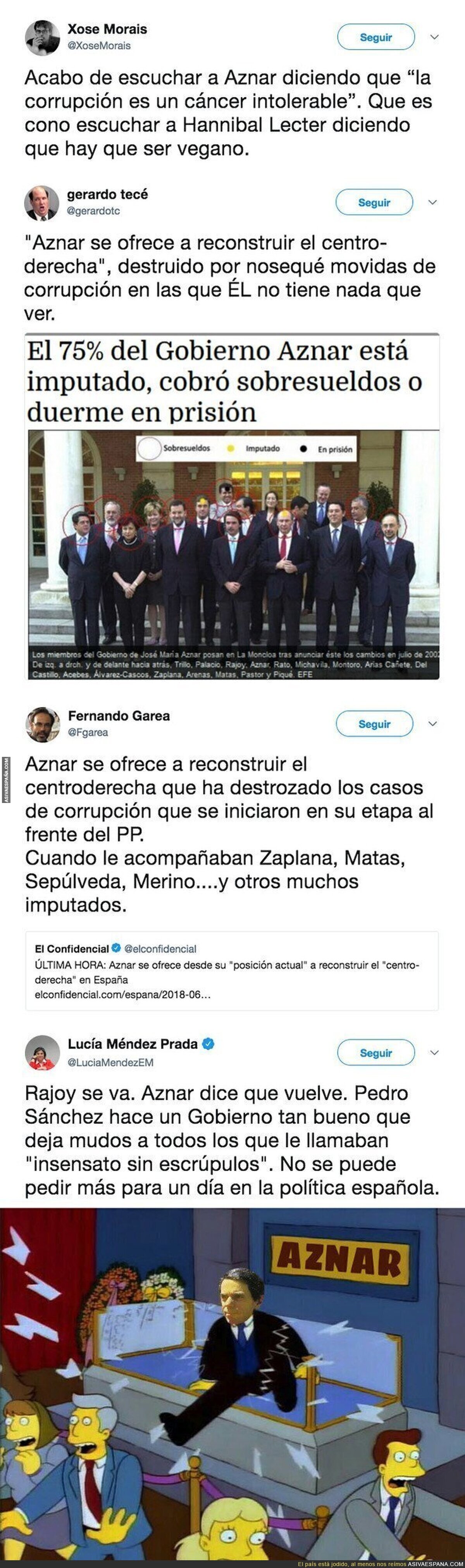 Aznar se ofrece a regenerar el centro-derecha de la política española y todos se están riendo de él