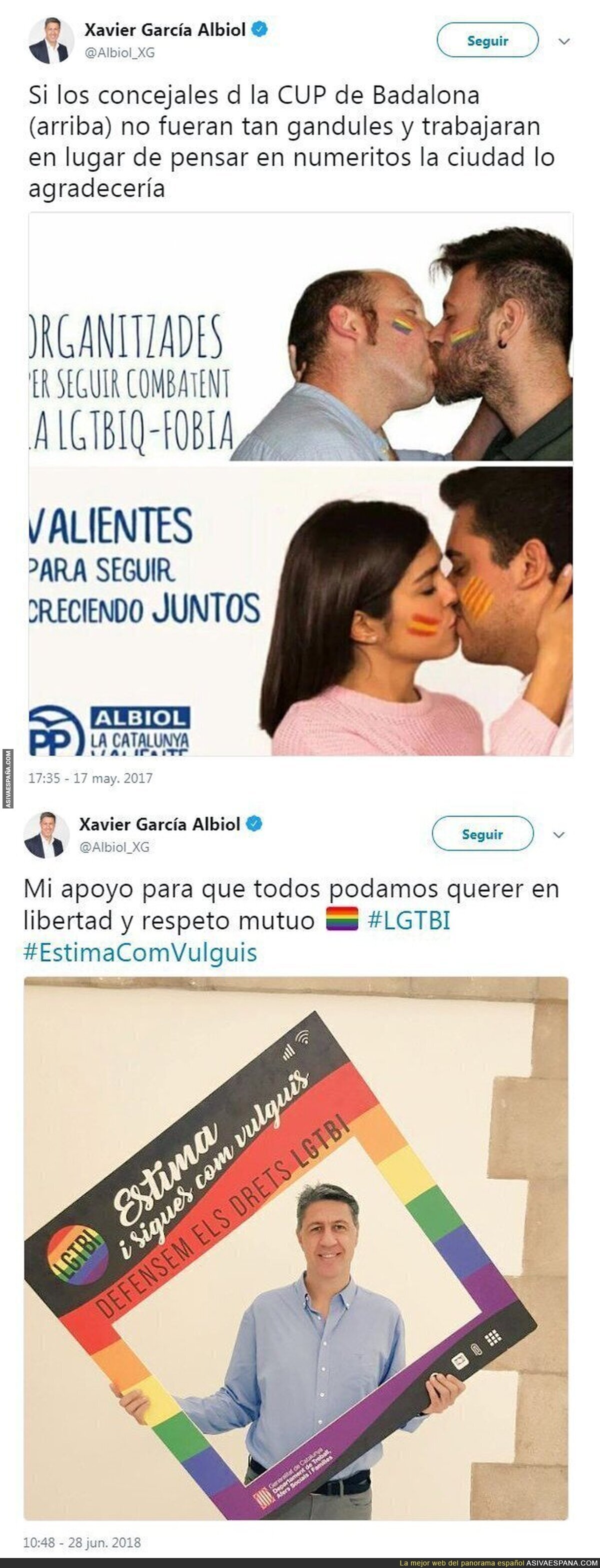 Este es el repugnante doble rasero de Xavier García Albiol con el movimiento LGTBI