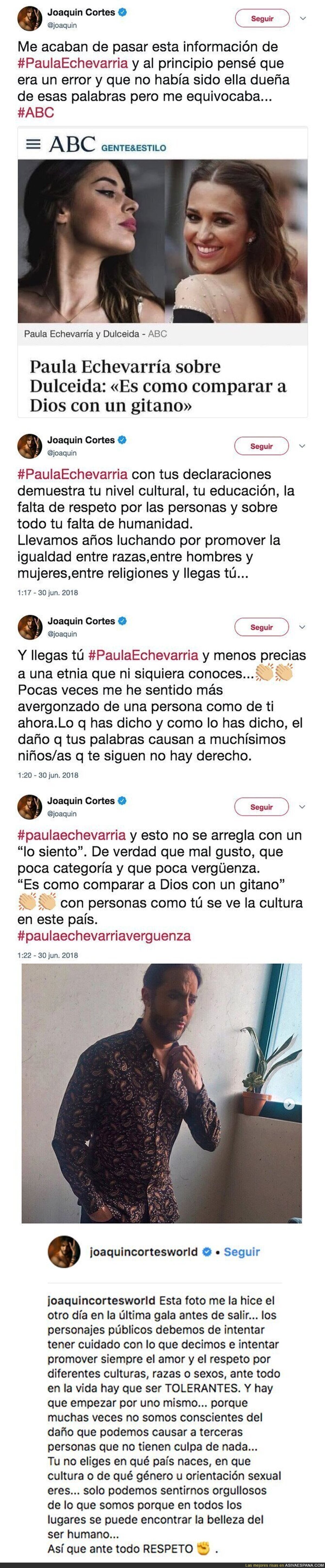Joaquín Cortes se indigna Paula Echevarría por un comentario sobre los gitanos