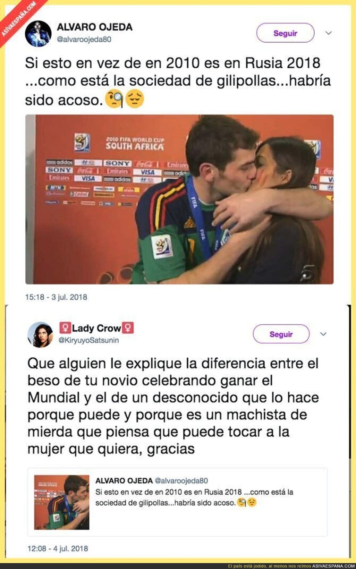 Álvaro Ojeda critica que este beso de 2010 ahora sería tildado de 'acoso' y se lleva una respuesta que le deja KO