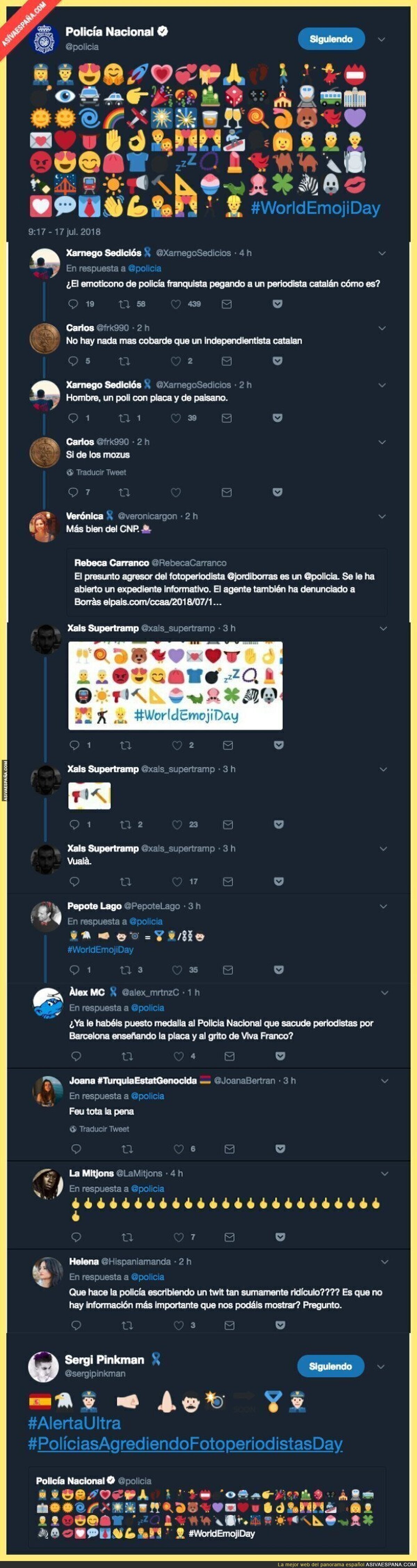 La Policía celebra por Twitter el día del Emoji y les caen 'hostias' como panes en las respuestas