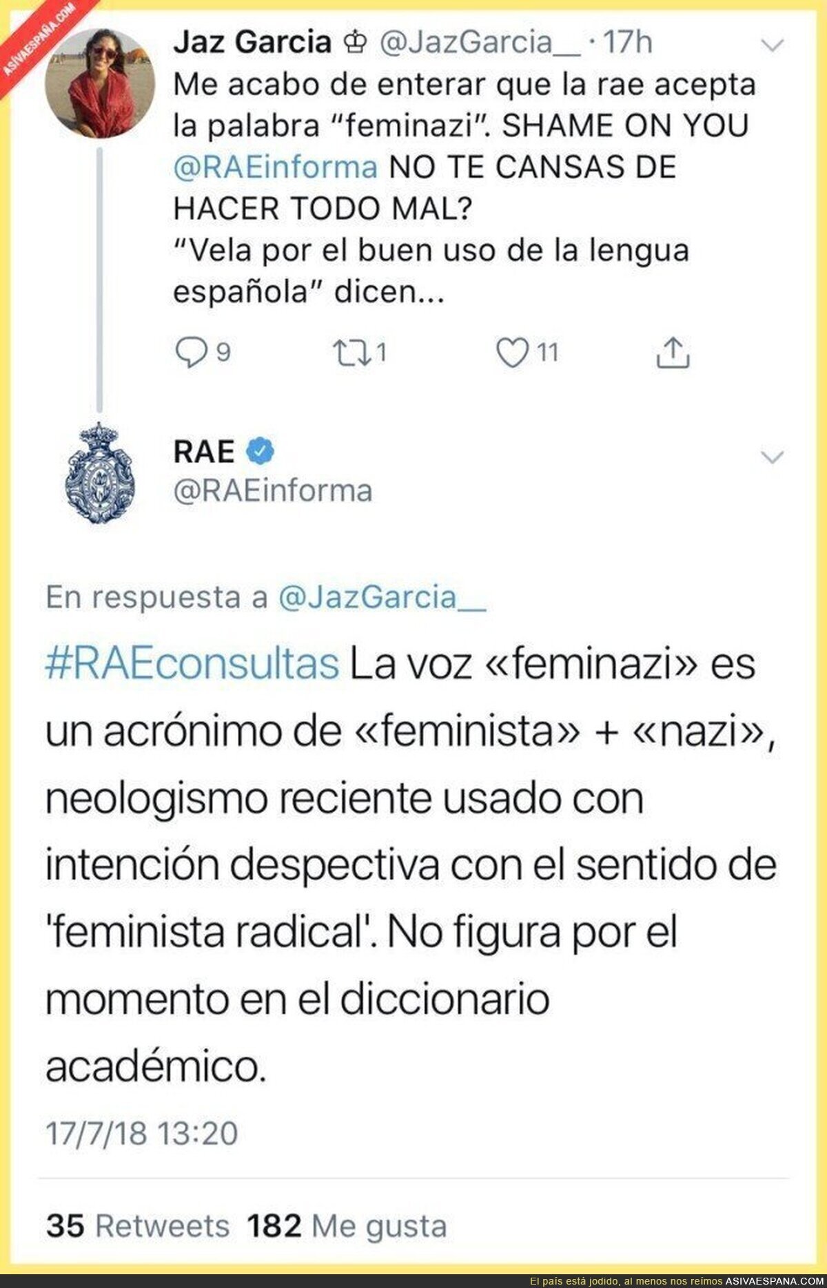 La respuesta de la RAE ante la palabra "feminazi"