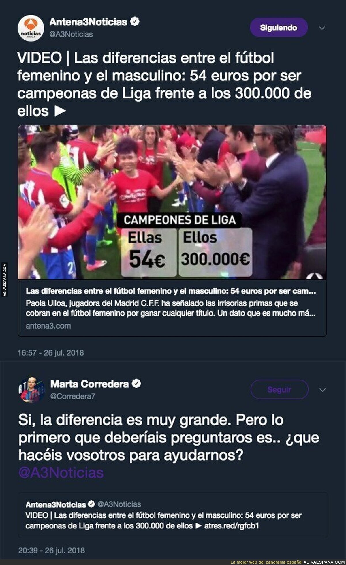 Antena 3 informa sobre la diferencia que se gana en el fútbol masculino y femenino y esta jugadora del Levante les deja KO con una gran respuesta