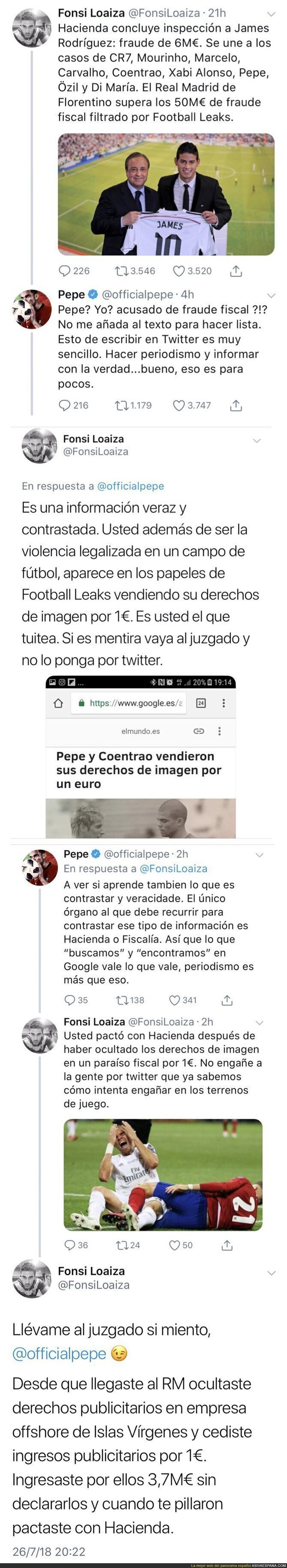 Batalla dialéctica entre Fonsi Loaiza y Pepe por el presunto fraude fiscal del ex-defensa del Real Madrid a Hacienda