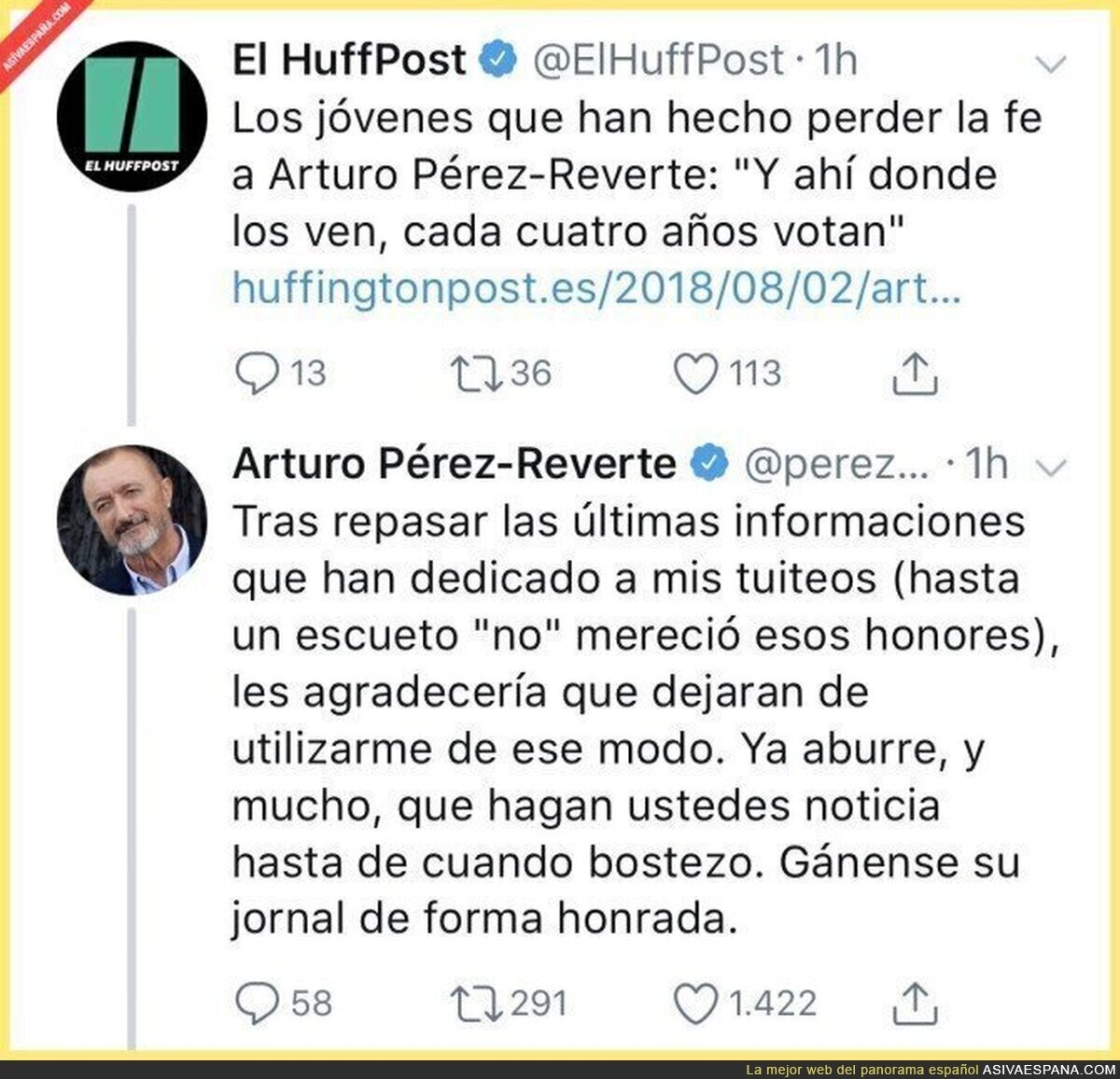 Arturo Pérez-Reverte se cansa e "El HuffPost"