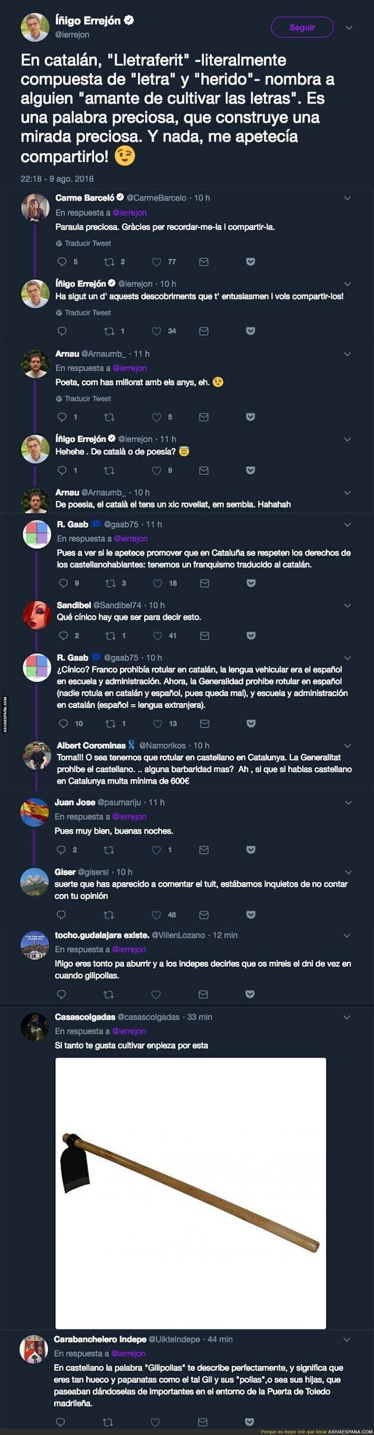 Íñigo Errejón tuitea -y explica- una palabra en catalán y no tardan en salir los indignados