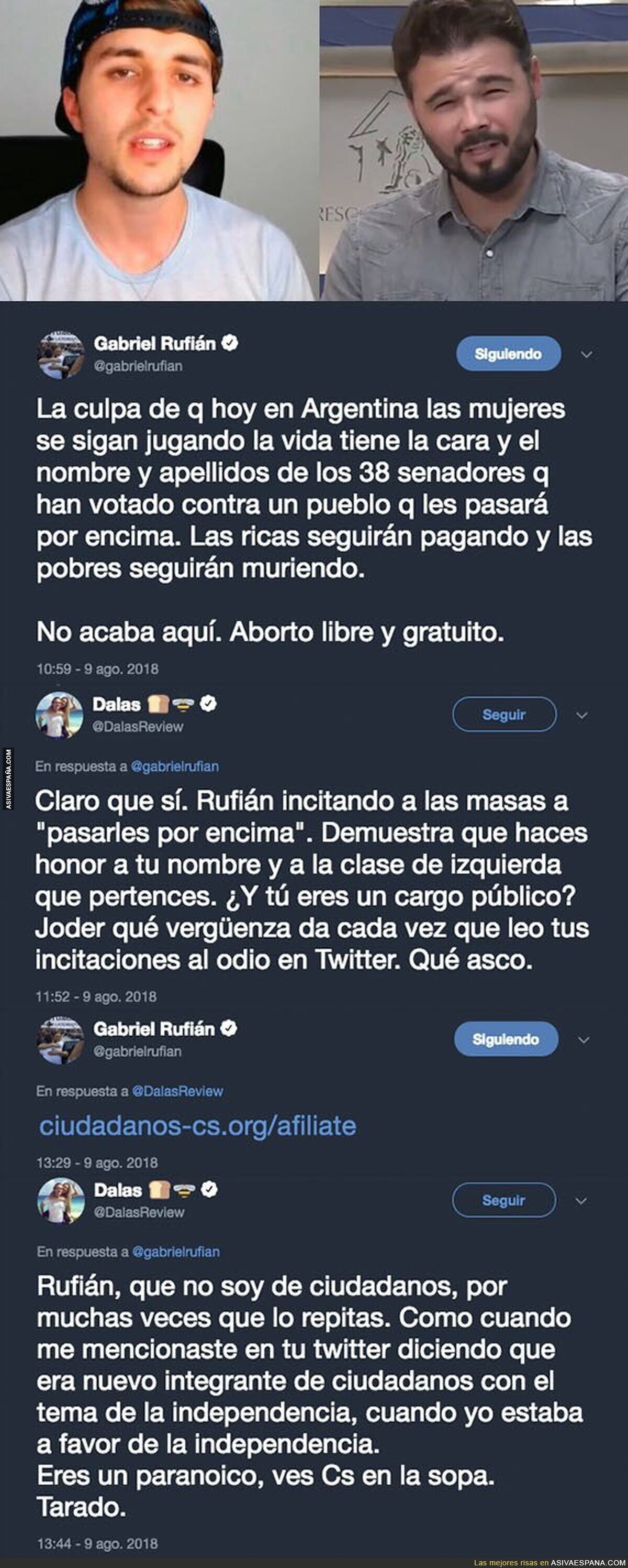 La madre de todas las peleas llega a Twitter con el enfrentamiento entre DalasReview y Gabriel Rufián