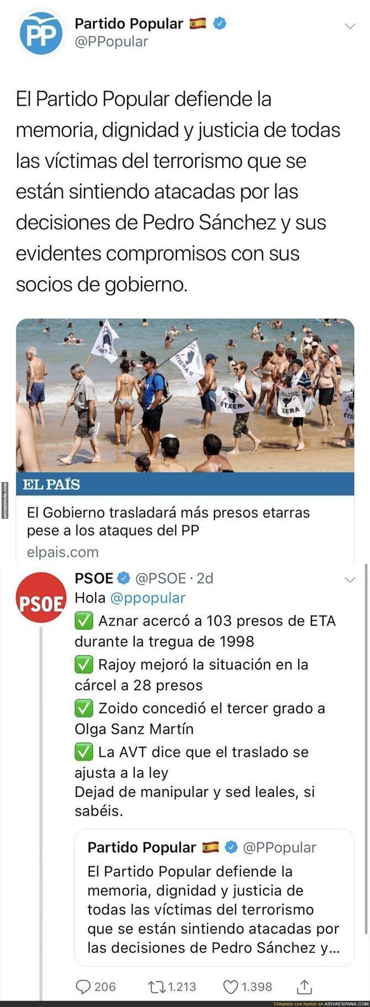 Carrusel de zascas del PSOE al Partido Popular por las víctimas del terrorismo