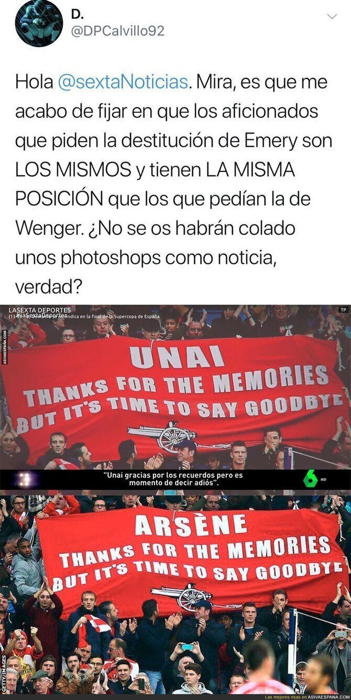 Pillan a LaSexta manipulando contra Unai Emery usando fotos del pasado de Wenger