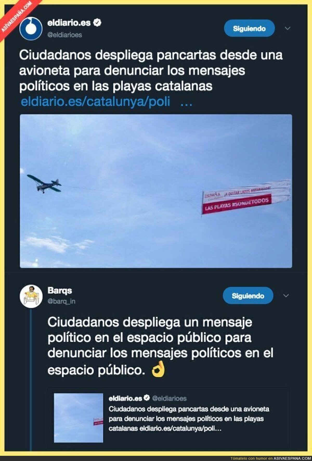 Ciudadanos despliega una pancarta pegada a una avioneta