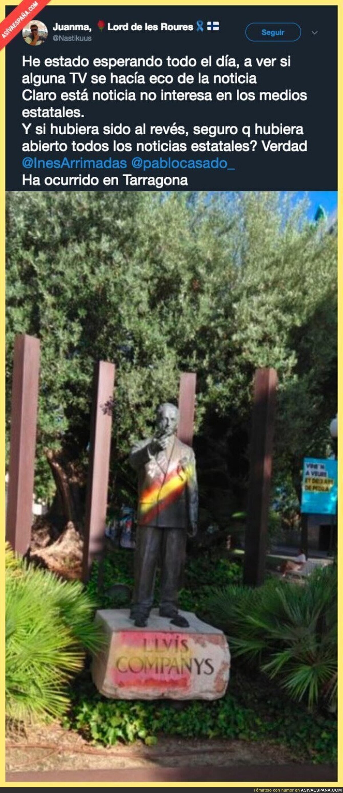 Vandalismo a la estatua de Lluis Companys que las TV de España no te informarán nunca