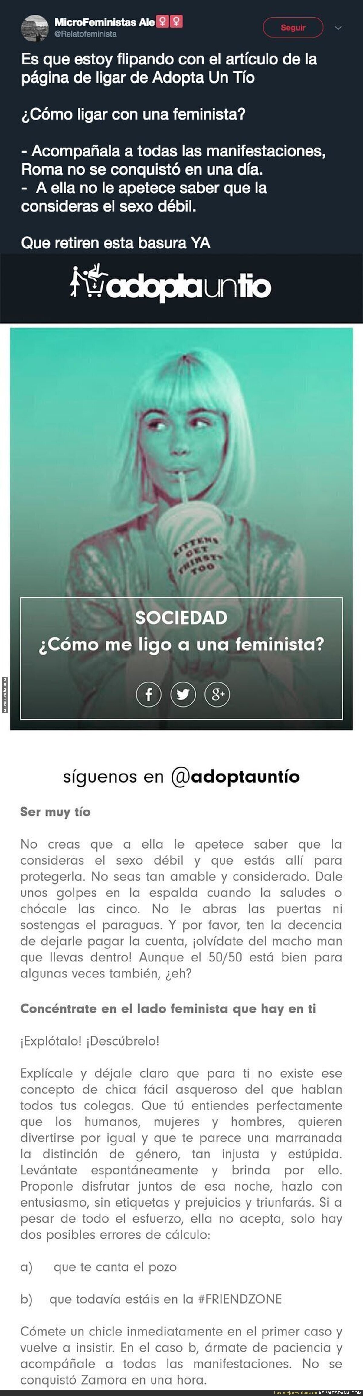 El polémico texto de la web 'adoptauntio' para ligar con feministas