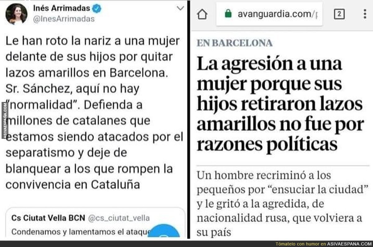 Inés Arrimadas manipulando y creando odio hacia una parte de catalanes. Menos mal que ella quiere lo mejor para su comunidad