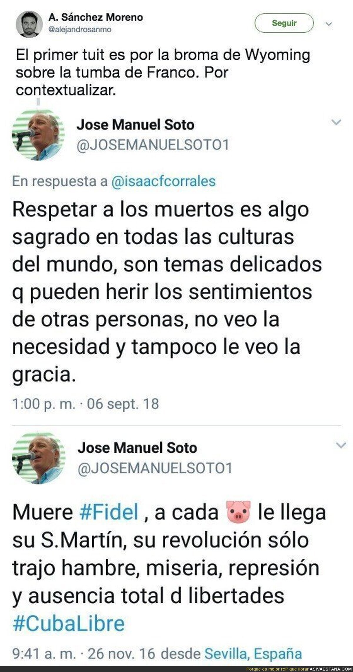 La doble moral de Jose Manuel Soto a la hora de reírse de los muertos