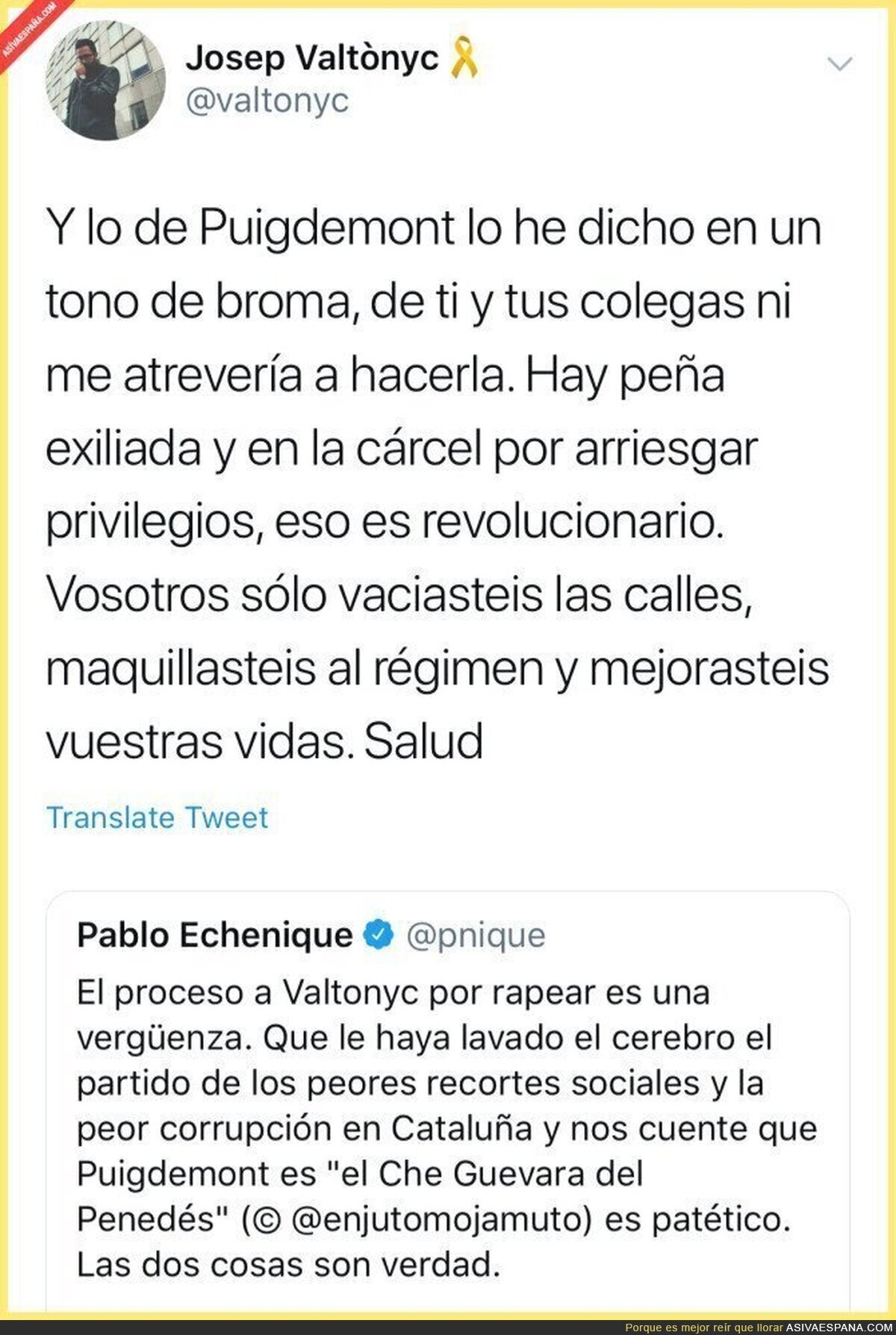 El tremendo ZAS de Valtonyc a Pablo Echenique tras decir que Puigdemont le ha lavado el cerebro 