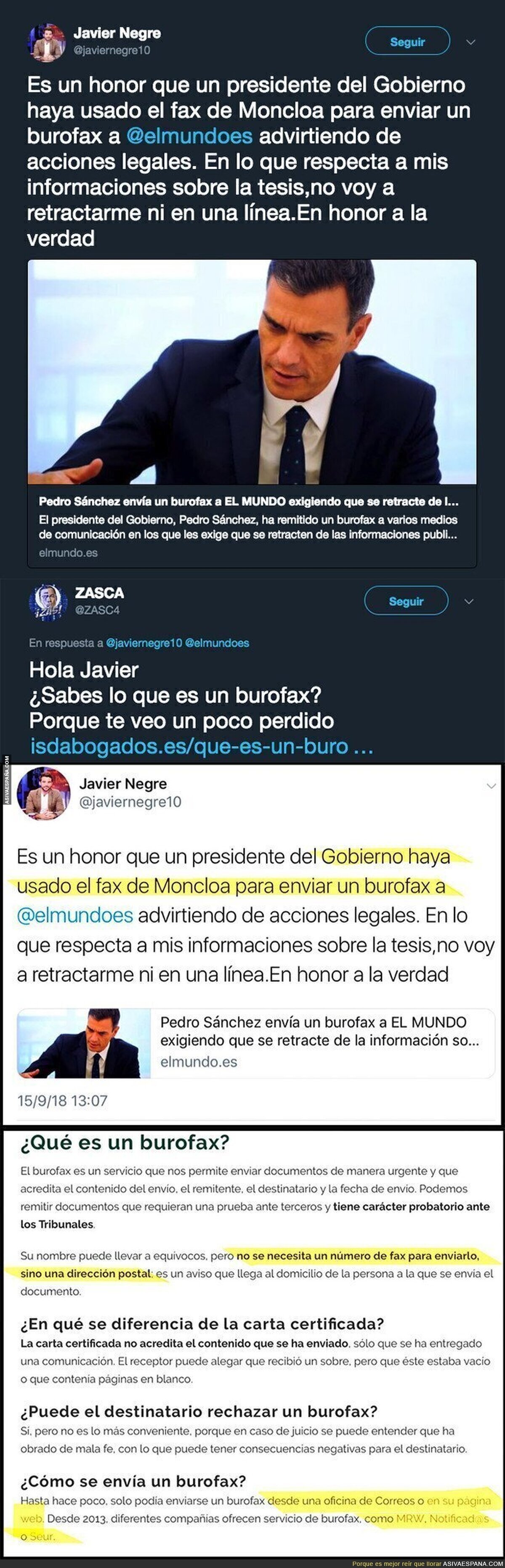 El periodista Javier Negre intenta ir dando lecciones a Pedro Sánchez y no sabe ni los conceptos básicos